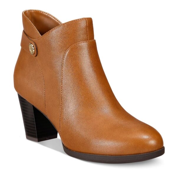 Giani Bernini Abalina Brown Cognac Faux Leather Stacked Heel Booties Women US 9M - Picture 1 of 14